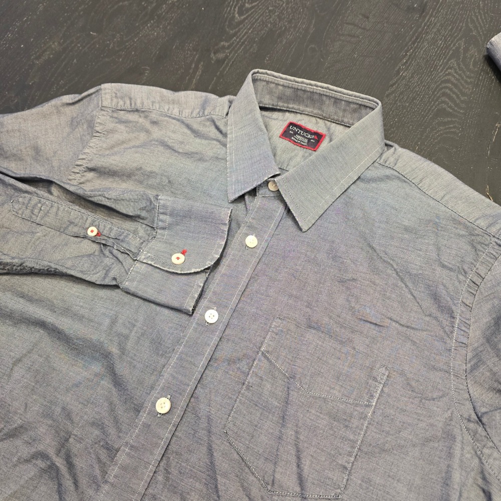UNTUCKit Mens‎ Medium Blue Cotton Long Sleeve Button Down Shirt Chambray Casual